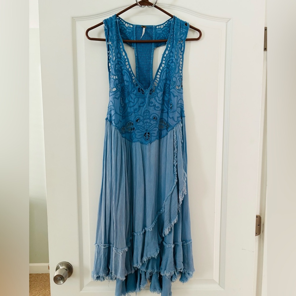 FP Blue floral crochet Dress. Size XS